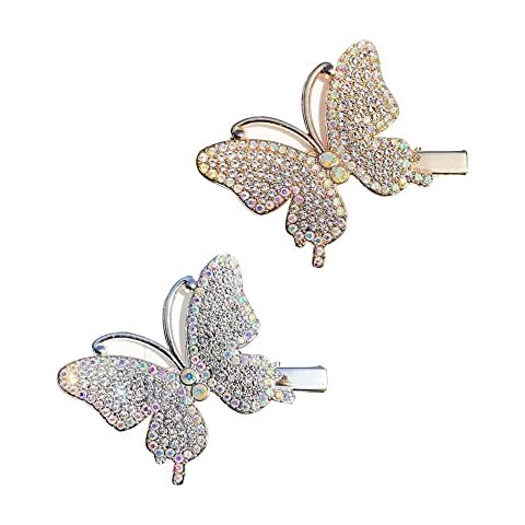 2PCS Butterfly Hair Clips Sparkly Aesthetic Gold & Silver Hair Barrettes Butterfly Metal Alligator Hair Pins Rhinestone Hair Clip for Girls and Women Cover