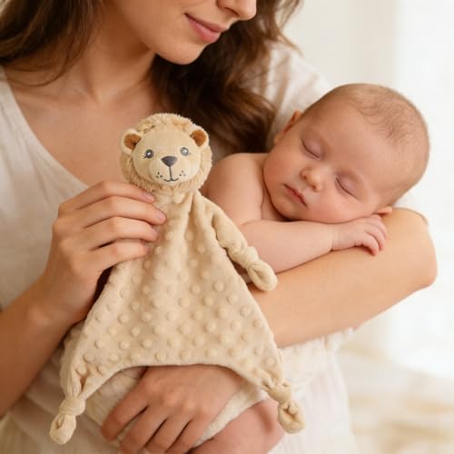 Image of CREVENT Soft Plush Animal Face Security Blankets for Boys and Girls, Great Gifts for Birthday Baby Shower - Lion