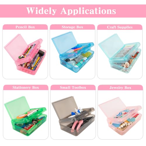 Image of Pencil Case Box, 2 PCS Clear Light Pink Double Layer Large Capacity Plastic Pencil Boxs, Clear Hard Pen Case with Snap-tight Lid,Storage Art Craft Box Marker Organizer for Girl Offices School Supplies