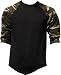 Casual Camo Raglan Tee 3/4 Sleeve Tee Shirt Jersey ,Black / Green Camo ,Large