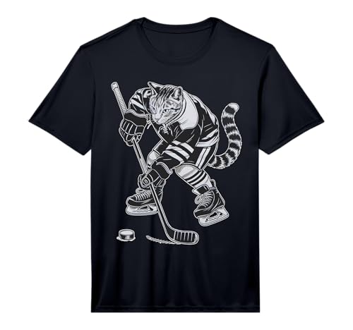 Vintage Cat Playing Hockey Kitten Lover Hockey Player Performance T-Shirt