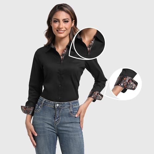 Esabel.C Womens Dress Shirts Cotton Long Sleeve Regular Fit Stretch Button Down Blouse4