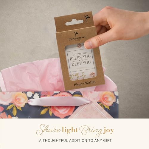 Image of Christian Art Gifts Women's Faux Leather Magnetic Phone Wallet: MagSafe Compatible 3.8 inch x 2.5 inch Sturdy Slim Cash /Card Holder, White Multicolor Floral & Gold, Lord Bless You Inspirational Scripture Gift
