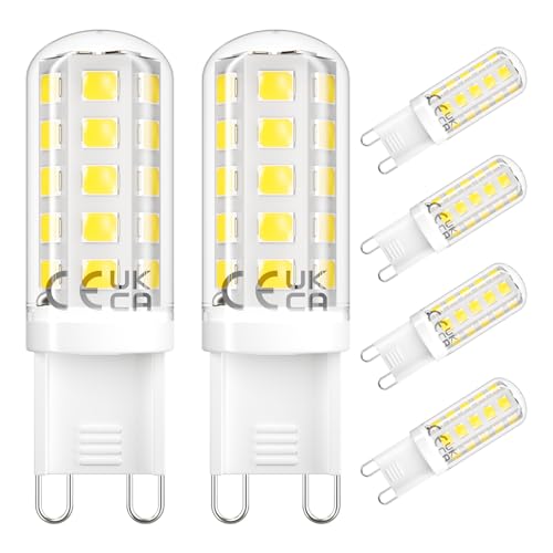 DiCUNO G9 LED Bulbs 3W, Daylight White 5000K, Equivalent to 40W Halogen, 480LM, Non-dimmable, Energy-Saving G9 LED Light Bulbs for Chandelier, Ceiling Lights, 6 Pcs