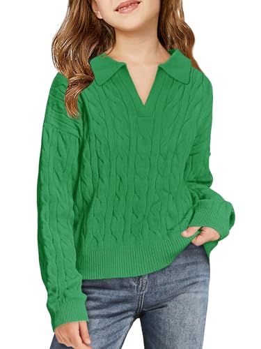 Girls Sweaters Kids Fashion Cable Knit Collared V...