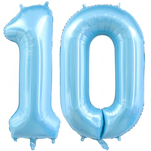 Image of Pastel Blue 10 Balloon Number, Light Blue 10 Balloons for Birthday Party | Number 10 Balloon,40 Inch,Pastel Blue,Helium-fillable,10 Foil Mylar Balloons,for Birthday Party Anniversary Decorations