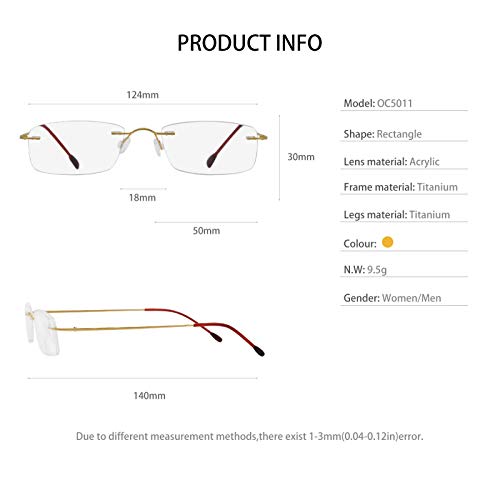 Occi Chiari Reading Glasses 3.0 For Women Men Trendy Reader With Titanium Frameless Clear Lens 1.0 1.5 2.0 2.5 3.0 3.5 1.25 1.75 2.25 2.75 thumb #4