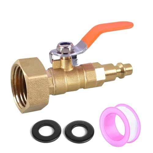 Image of YSIL Brass RV Winterize Blowout Adapter with 1 /4 inch Quick Connect Plug and 3 /4 inch Female GHT Thread,with Ball Valve Easy Blow Out Water Winterizing RV Sprinkler Systems Camper Trailer Boat