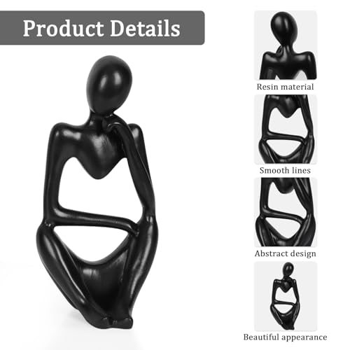 Sandstone Resin Thinker Style Abstract Sculpture Statue Collectible Figurines Home Office Bookshelf Desktop Decor (Small Black, Right) - Image 5