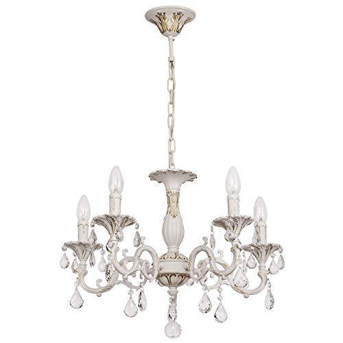 Preisvergleich Produktbild Kronleuchter Deckenleuchte Kristall klar elfenbeinfarbig und goldfarbig Klassisch Ø52cm 5 5-flammig exkl. E14 5x60W 230V