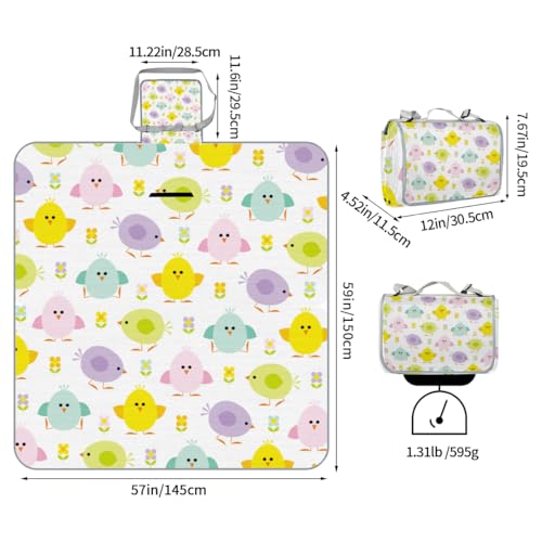 Shimoshe Picnic Blankets 57”x 59”, Chick Cute Animals Waterproof Sandproof Picnic Mat Lightweight Foldable Beach Blanket for Camping Park Grass Beach Outdoor Blanket