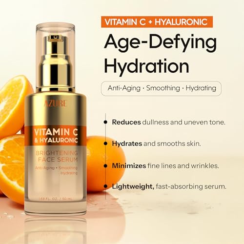 Azure Cosmetics Vitamin C Serum For Face - Dermatologist Tested, Anti-Aging with Hyaluronic Acid for Dark Spots, Fine Lines & Wrinkles - Brightning, Clean, Korean Skincare for Glass Skin - 2 Pack
