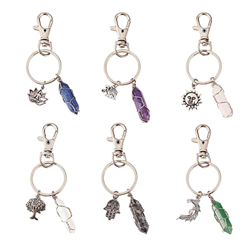 WEWAYSMILE 6 pcs 6 style Porte-Clés Pierres de Cristal, Cristal Pendentif Porte-Clés, Porte-Clés Pendentif Coeur en Cristal, pour Femmes Filles Sac Décor Cadeau Fête des Mères Cover