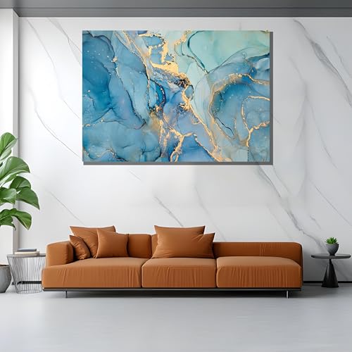 Tableau abstrait bleu et or : décoration murale de grand format - 2