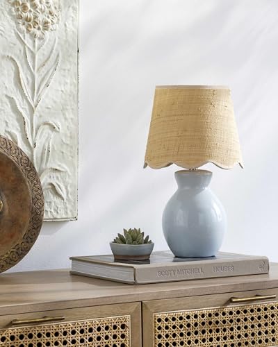 BoutiqueRugs Liliac Boho Ceramic and Jute Bedside Table Lamp for Bedroom Nightstand - End Side Lighting for Living Room - Shade Rattan - Blue Gray, Beige - 15" H - Image 4
