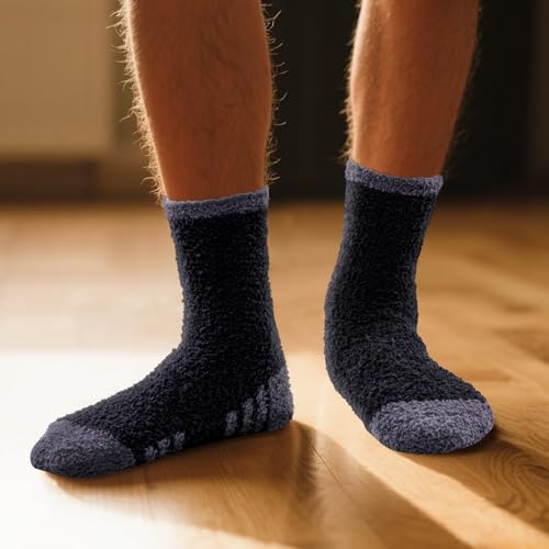Men's Fuzzy Socks Cozy Fluffy Sleep Bed Socks Winter Warm Slipper Socks for Men Size 6-14, 5 Pairs/Pack2