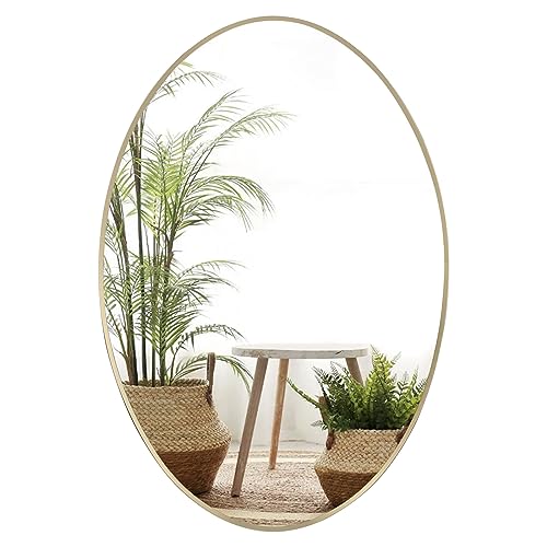Image of Oval Wall Mirror, 20 inchx28 inch Gold Oval Vanity Mirror, Bathroom Mirror of Metal Frame, Home Decorative Wall Mounted Mirror for Bathroom, Living Room, Entryway, Vanity