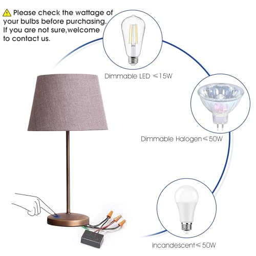 Touch Lamp Switch 2 Pack, Touch Lamp Control Module for Dimmable LED, Incandescent, Halogen Bulbs, Lamp Switch Replacement Kit, Touch Dimmer Sensor with 3 Brightness Levels and Wiring Caps