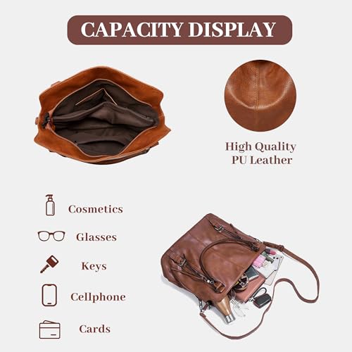 Tote Bag for Women Fashion Hobo Bags Large Faux Leather Purse and Handbags Crossbody Shoulder Bag and Wallet Set4