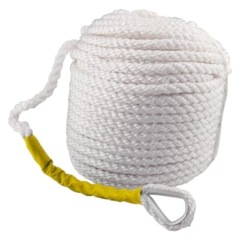 B4B BANG 4 BUCK Boat Anchor Rope 100 ft x 1/2 inch Polypropylene Rope 3 Strand Twisted Anchor Line for Sailboat Sled Line with Thimble and 6500LB Breaking Strain Cover