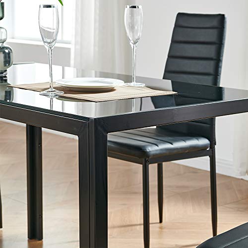 Ids Home Rectangular With Metal Legs For 4/6 Persons Transparent Glass Top Kitchen Dining Table, 51.2", Black #TOP3
