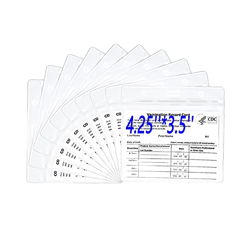 Wonuu Vaccination Card Protector, 10 Pcs 4 X 3 inches Waterproof and Clear Holder for Vaccination Card with Resealable Zipper, Plastic Vaccine Record Holder for Vaccine Card, ID Card, Name Tag