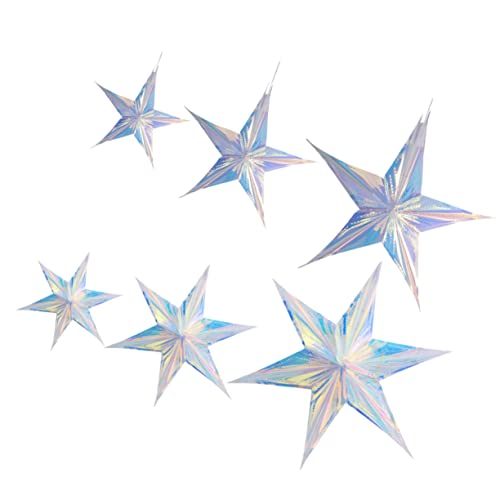 AOKWAWALIY Lot de 6 pendentifs décoratifs en Forme d'étoile pour bébé Ornement étoile Bijoux Arc-en-Ciel Brillant décoration de fête irisée Plafond étoile Arc-en-Ciel Ornement Feuille Paillettes