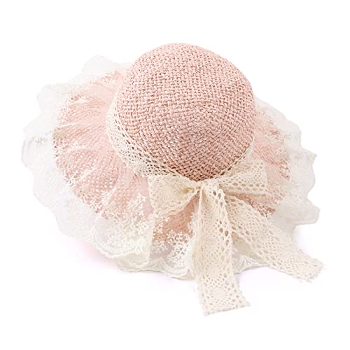Image of Baby Girl Straw Hat 3-6 Years Girls Summer Beach Hats with Bowknot Sun Protection Hats for Kids