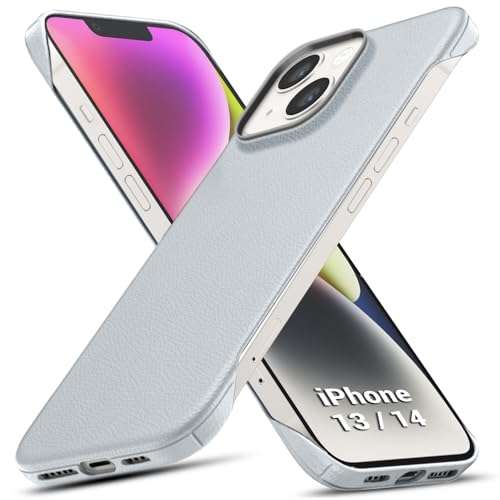 Image of TheGiftKart Hybrid Ultimate Slim Back Case Cover for iPhone 13 / iPhone 14 | Lightweight Profile | Hard Back Case Cover for iPhone 13 /14 (PC & TPU, Metal Camera Ring, Leather Texture Finish, Grey)