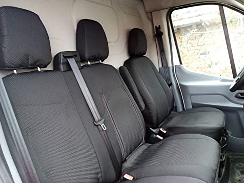 TEXMAR Ensemble de housses de siège avant 2+1 en tissu noir conçu pour s'adapter au Ford Transit Custom après 2015, petit habitacle pour conduite à gauche