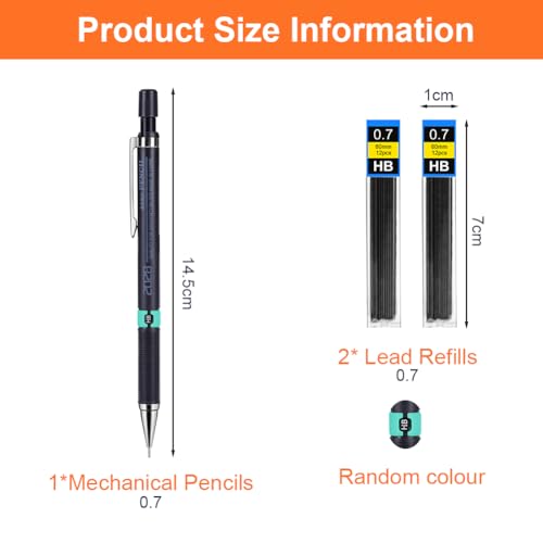 APXEL Druckbleistift Set, 0,7mm Bleistift mit 2 Tuben HB Minen(24 Stück), Druckmechanik Mechanischer Metall Bleistift Minenbleistift für Schüler Schreiben Studenten Büro Zeichnen