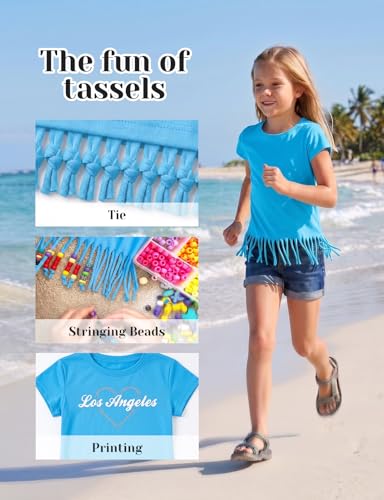Image of Noomelfish Girls Short Sleeve Fringe T-Shirts Soft Jersey Cotton Tee Tops (3-12 Years)