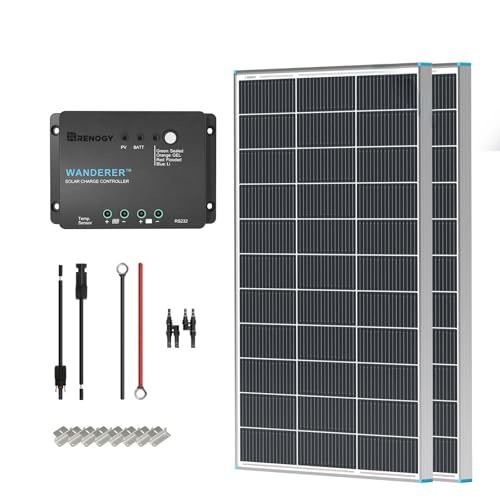 【New Upgrades】 Renogy 200 Watt Solar Panel Kit 12 Volt N-Type Starter Kit with 2 Pcs 100W Solar...