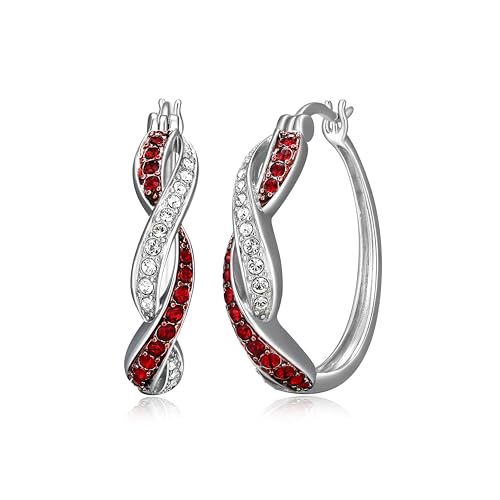 Sterling Silver Red and White Twisted Hoop Earrings...