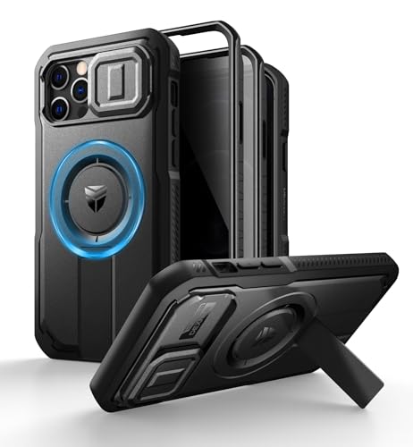 Dexnor per iPhone 12 Pro/12 Cover con Copertura Scorrevole per Fotocamera, Supporto Regolabile e Protezione per la Privacy Dello Schermo, Copertura Protettiva Magnetica Resistente - Nero