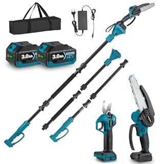 Yofidra 4 en 1 elagueuse batterie & Élagueuse sur perche sans fil - Sécateur sans balais 25 mm, mini-tronçonneuse 6", perche télescopique de 200 cm, angle réglable à 180°, 2 batteries 3,0 Ah