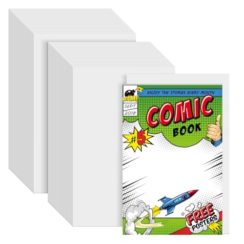 VOKOY 50 Pcs Current Size Comic Book Boards 24-Point/400gsm Solid Book Backing Cardboards for Fabric Storage and Regular Comics Protecting Collecting (White 6.75 X 10.5 Inch)