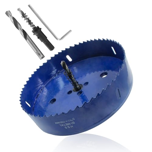 Image of Luomorgo 150mm /5 7 /8 inch Hole Saw, 1 1 /4 inch Cutting Depth HSS Bi-Metal Hole Cutter for Wood Cornhole Boards Plastic Drywall & Metal Sheet