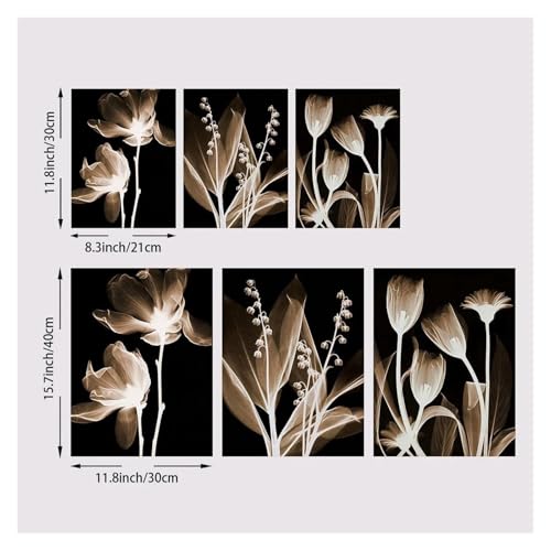Cuadros de lienzo con flores abstractas en blanco y negro: decoración de pared 30x40cm 4