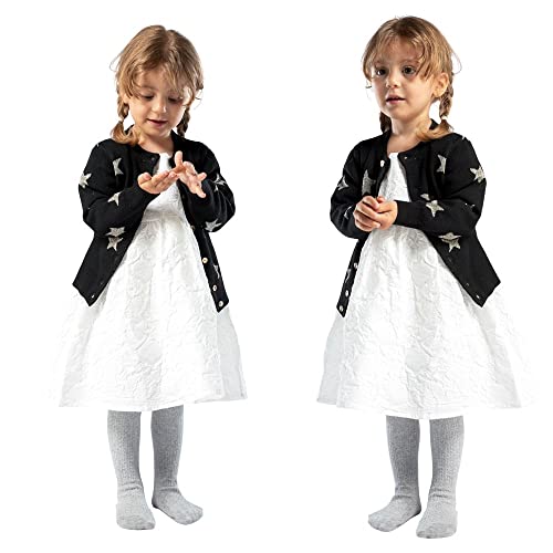 Petrass Girls Tights Toddler Cable Knit Cotton Footed Seamless Dance Ballet Baby Girls' Leggings 3 Pack Black/Ivory/Grey 7-8Y #TOP5