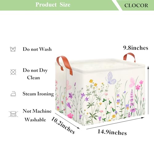 Image of CLOCOR Rectangular Storage Basket Empty,Gift Basket,Waterproof Storage Bin with Handles,Room Decor(Flower)