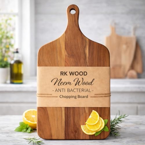 Image of Premium Wooden Chopping Board with Handle 43 x 26 x 2 cm | Thick Solid Wood Cutting Board for Kitchen | Heavy Duty Vegetable & Bread Cutting Board | Serving Board