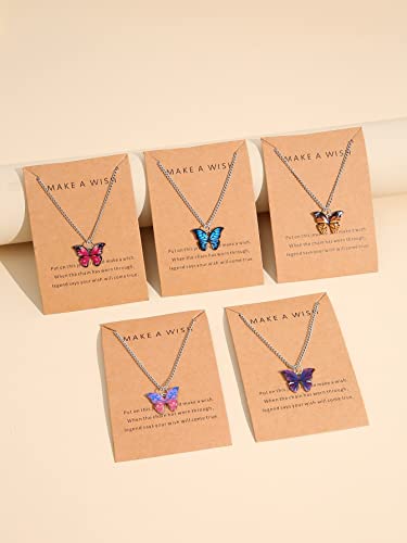 5 Pcs Stylish Butterfly Pendant Necklace Set (Silver)