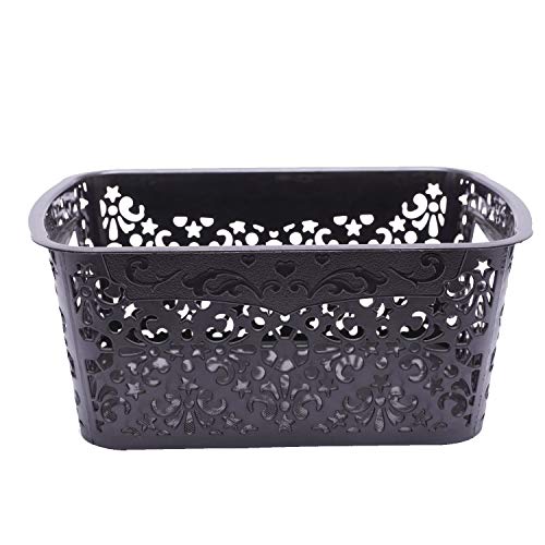 Image of Cutting Edge Essentials Plastic Storage Baskets /Shelf /Turkish Rack without Lid - Set of 2 for Fruit Vegetable Bathroom Stationary Home Basket with Handle (Black, Small)