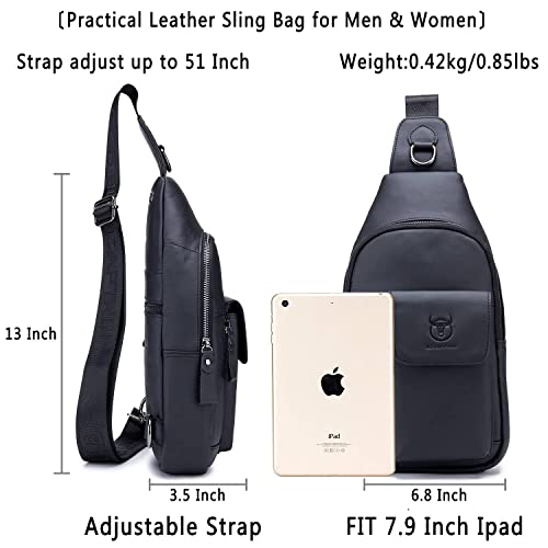 Bullcaptain Mens Leather Crossbody Bag Shoulder Sling Bag Casual Daypacks Chest Bags For Travel Hiking Backpacks (Black) #TOP1