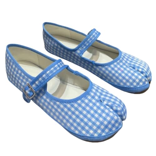 ZQW Cute Plaid Tabi Shoes for Women Checkered Mary Jane Ballet Flats Split Toe Comfy Ballerinas Casual Dressy Back to School