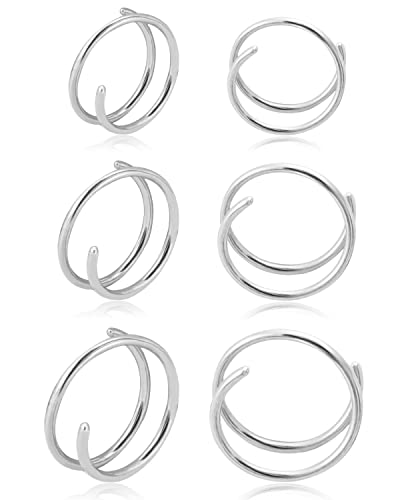 Double Hoop Earrings for Single Piercing 3 Pairs 316L Surgical Steel Spiral Twist Illusion Lobe Cartilage Helix Hoop Earring Double Hoop Earrings for One Hole (Silver-6mm 8mm 10mm)