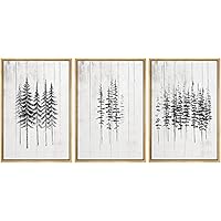 SIGNWIN Framed Canvas Print Wall Art Group of Black and Gray Trees Decorative Shapes Illustrations Modern Art Rustic Relax/Calm Warm for Living Room, Bedroom, Office - 16