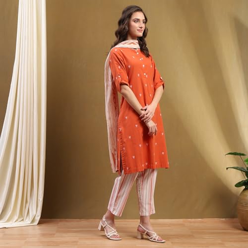 Image of BIBA Women Cotton Kurta Set,Pant,Stole