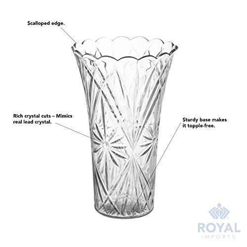Royal Imports Flower Acrylic Vase Decorative Centerpiece for Home or Wedding Non-Breakable Plastic - 9" Tall, 4" Opening - Clear